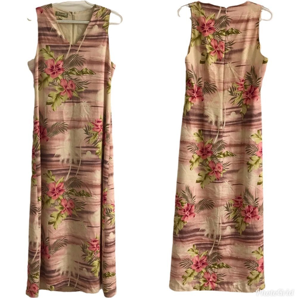 Tommy Bahama 100% Silk Y2K Hawaiian Hibiscus Print Resort Vacation Maxi Dress 8